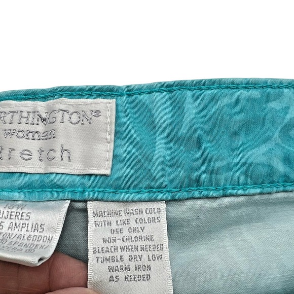 Worthington Stretch Teal Blue Floral Capri Pants Cotton Plus Size‎ 18W Summer - Picture 5 of 9